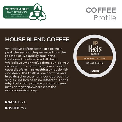 Peet's Coffee House Blend Coffee Keurig® K-Cup® Pods, Dark Roast, 22/Box (6546)