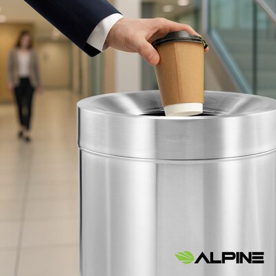 Alpine Industries Stainless Steel Trash Can with Open Lid, 50 Gallon, Silver (ALP475-50)