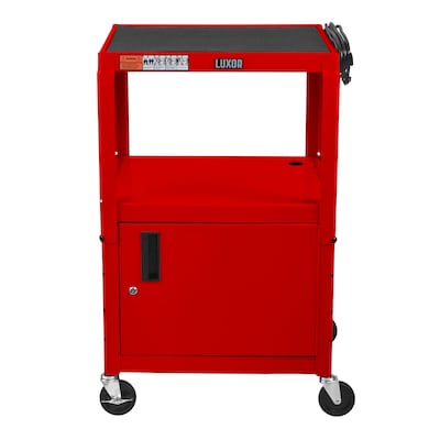 Luxor LEADER 3-Shelf Adjustable Media Utility Cart with Locking Cabinet, Red (AVJ42C-RD)