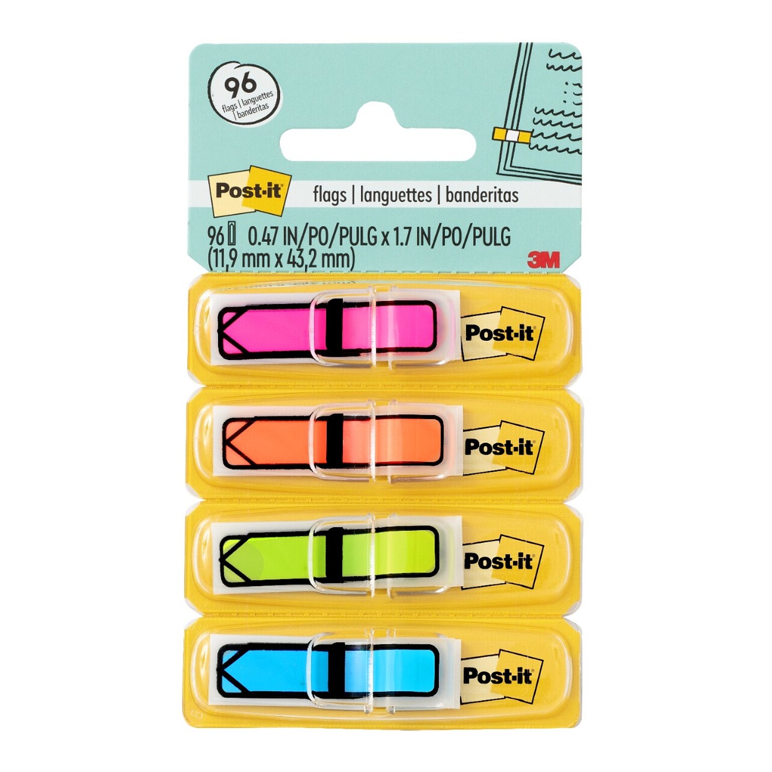 Post-it® Arrow Flags, .47 Wide, Assorted Colors, 96 Flags/Pack (684-ARR4)