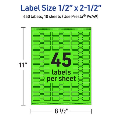 Avery Laser/Inkjet Multipurpose Decorative Edge Labels, 0.5" x 2.5", Neon Green, 450/Pack (94749)