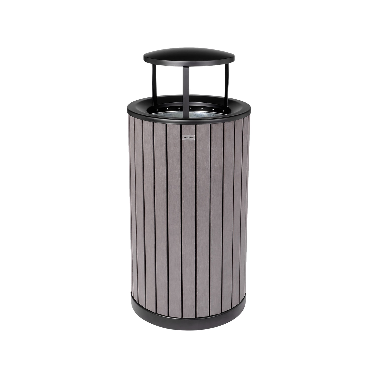 Alpine Industries Steel Outdoor Trash Can with Rain Bonnet Lid, 32 Gallon, Gray (ALP4400-01-GRY-RB)