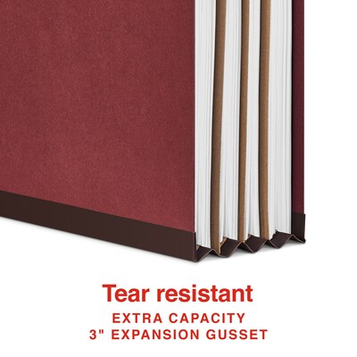 Staples 60% Recycled Heavy Duty Pressboard Classification Folder, 3-Dividers, 3" Expansion, Legal Size, Red, 10/Box (ST62562)