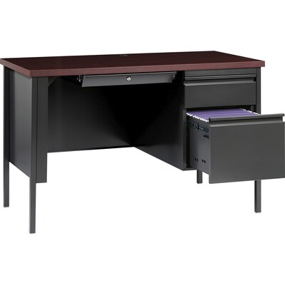 Lorell Fortress Series 46" W Right Single-Pedestal Desk, Black/Brown (LLR66949)