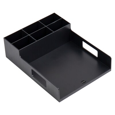Mind Reader Plastic Utensil Napkin & Plate Holder, Silverware Organizer, Serving Tray, Black (PSNAPUT-BLK)