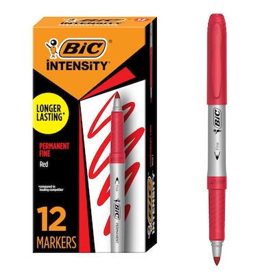 BIC Intensity Permanent Markers, Fine Tip, Red, 12/Pack (GPM11RD)