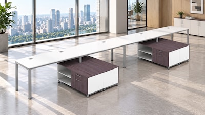 Boss Office Products Simple System 66"W Desk with Storage Cabinet, White, 4/Set (SGSD011-102-WT)
