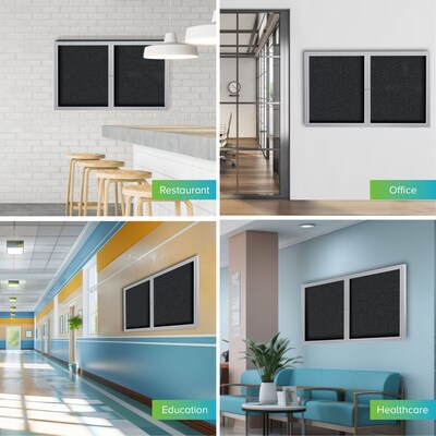 Ghent 3' H x 5' W Enclosed Recycled Rubber Bulletin Board with Satin Frame, 2 Door, Confetti (PA23660TR-CF)