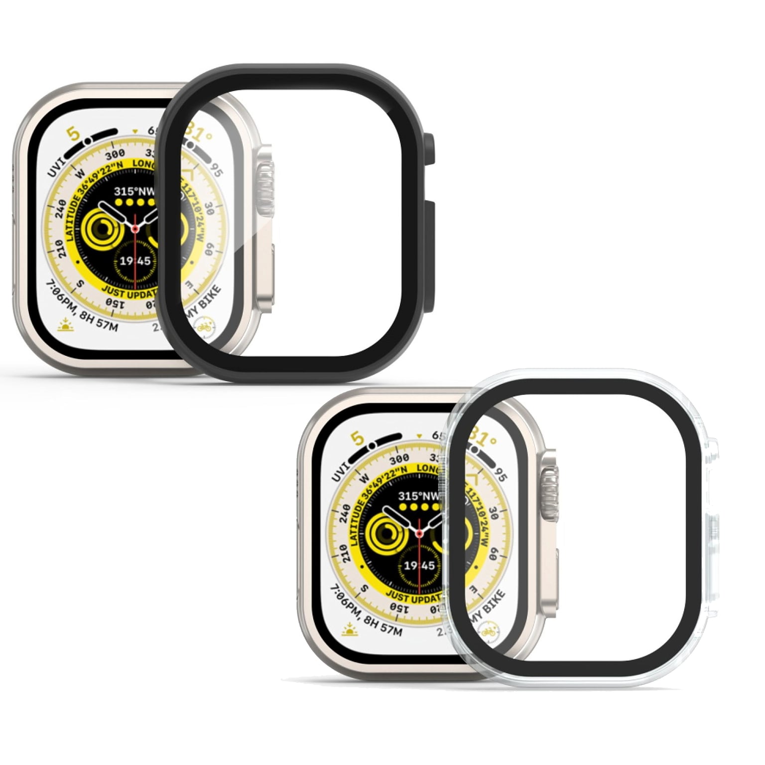 Fusion Protector Case 2-Pack with Tempered Glass for Apple Watch Ultra (49 mm) – 1 Black + 1 Clear