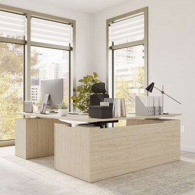 Bush Business Furniture Stratus 72"W Electric L-Shaped Adjustable Standing Desk with Drawers, Natural Elm (SUT018NE)