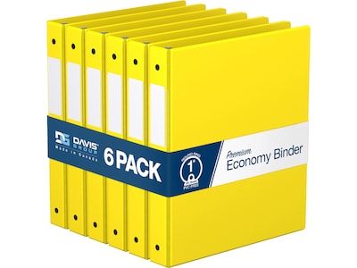 Davis Group Premium Economy 1 3-Ring Non-View Binders, Yellow, 6/Pack (2311-05-06)