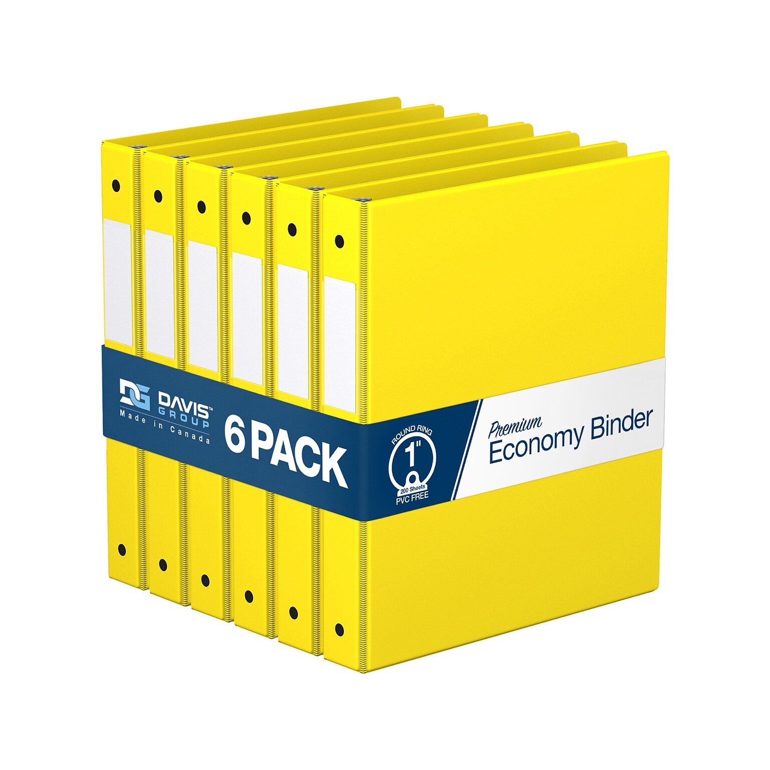 Davis Group Premium Economy 1 3-Ring Non-View Binders, Yellow, 6/Pack (2311-05-06)