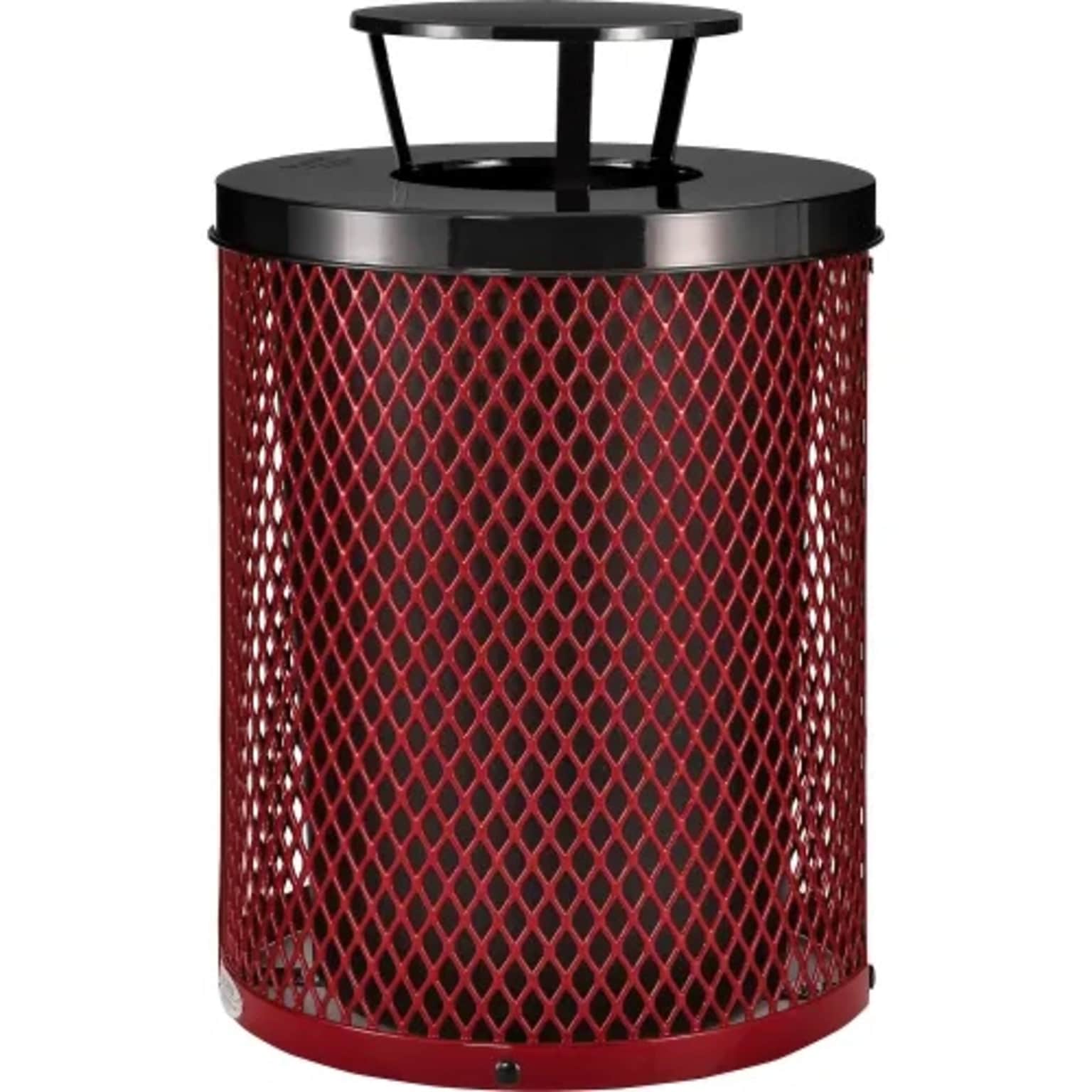 Global Industrial Outdoor Diamond Steel Trash Can w/ Rain Bonnet Lid, 36 Gallon, Red (261926RD)