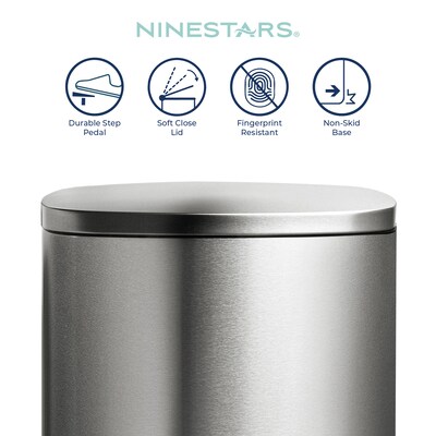 Nine Stars Stainless Steel Step Trash Can, 13.2 Gallon, Silver (SOT-50-8)