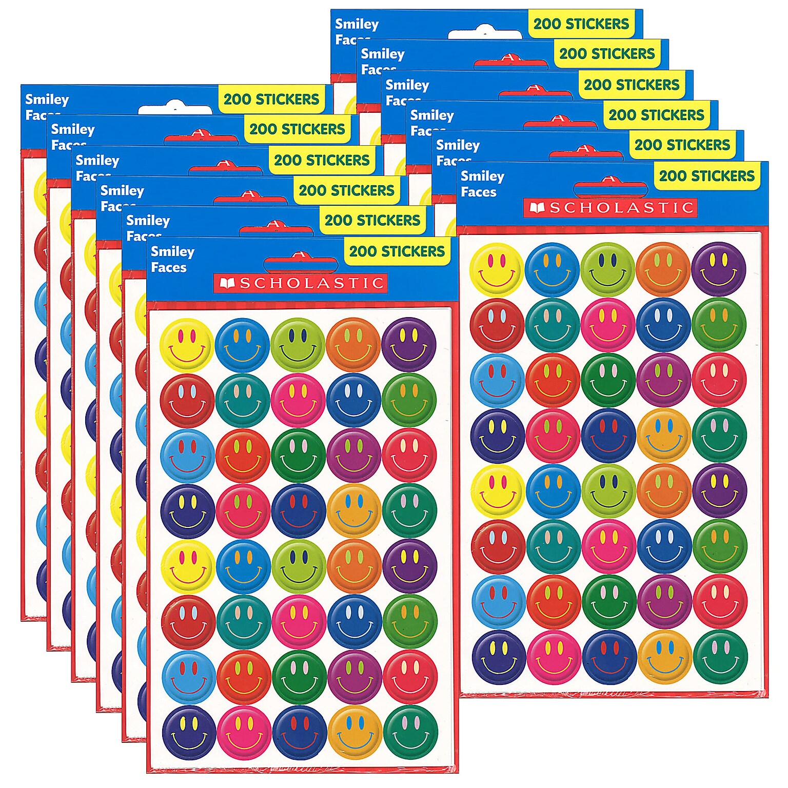 Scholastic Smiley Faces Stickers, 200 Stickers/Pack, 12 Packs/Bundle (SC-563169-12)