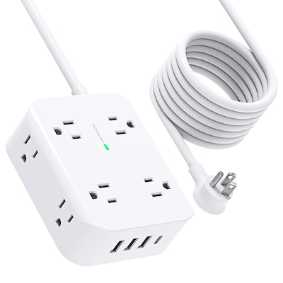 Power by GoGreen 8-Outlet 4-USB Port Surge Protector, 3, 900 Joules, White (GG-833A1C)