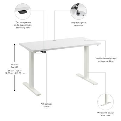 Bush Business Furniture Move 60 Series 48"W Electric Adjustable Standing Desk, White (M6S4824WHWK)