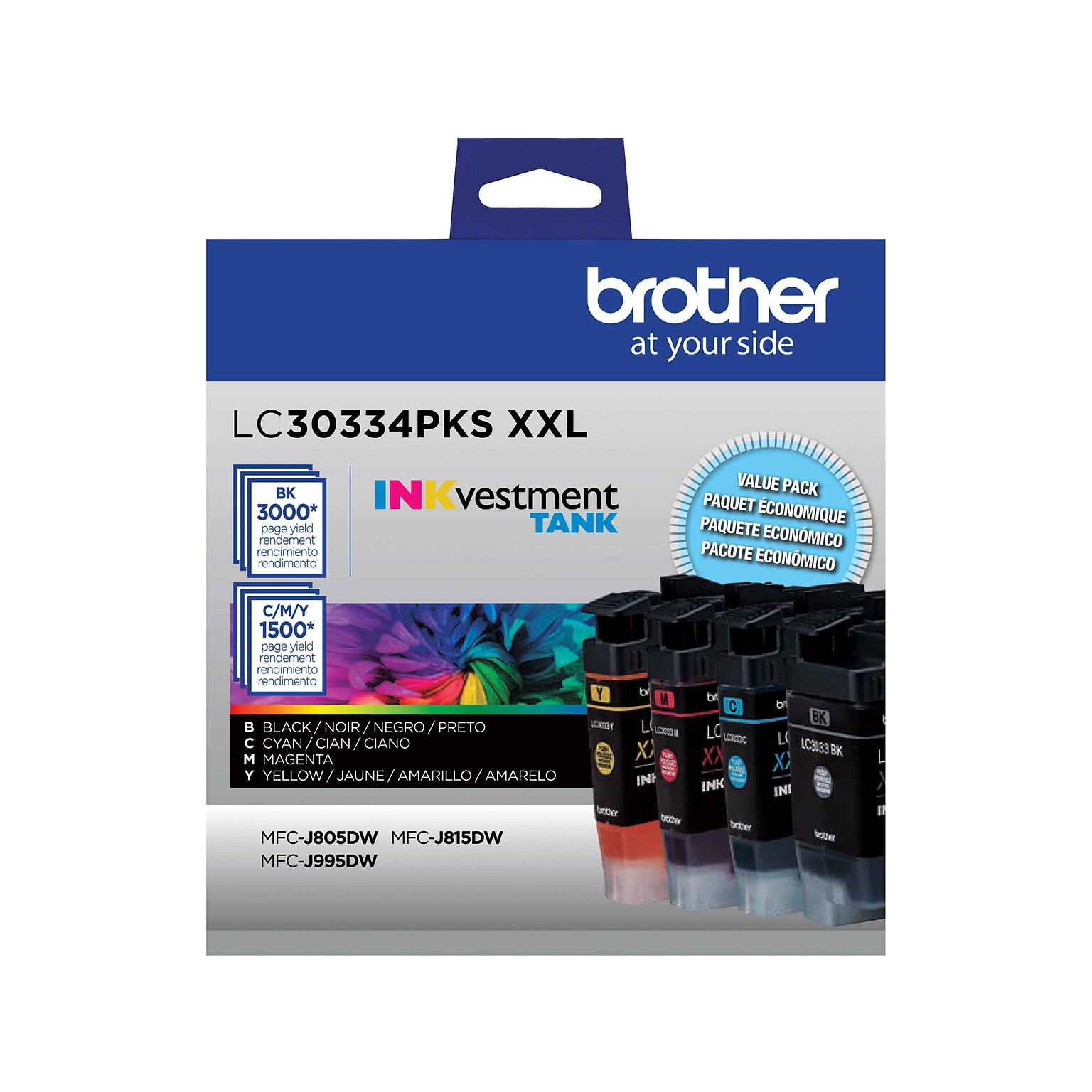 Brother LC30334PKS XXL Black/Cyan/Magenta/Yellow Super High Yield Ink Cartridges, 4/Pack