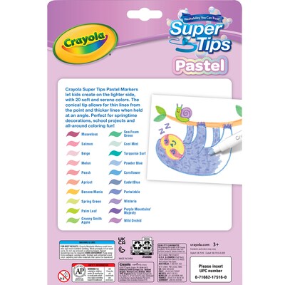 Crayola Supertips Pastel Washable Water Based Kids Marker, Assorted Colors, 20/Pack, 6 Packs/Bundle (BIN587516-6)
