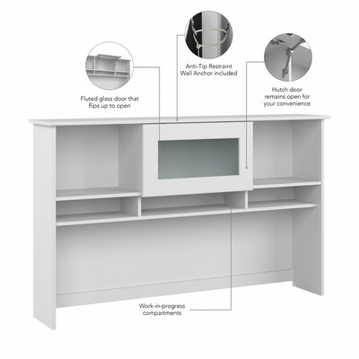 Bush Furniture Cabot 60"W Desktop Hutch, White (WC31931)