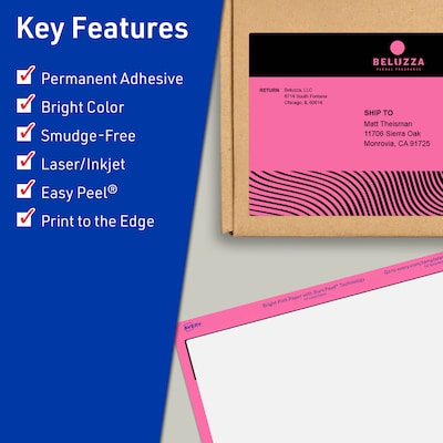 Avery Rectangle Laser/Inkjet Multipurpose Labels, 4.75 x 7.75, Bright Pink (20/Pack)