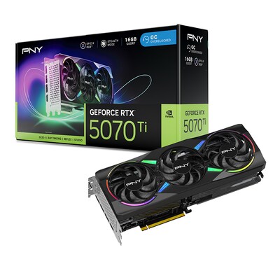 PNY NVIDIA GeForce RTX 5070 Ti EPIC-X ARGB OC Triple Fan PCIe 5.0 16GB GDDR7 Gaming Graphics Card, 2295 MHz Core, Black