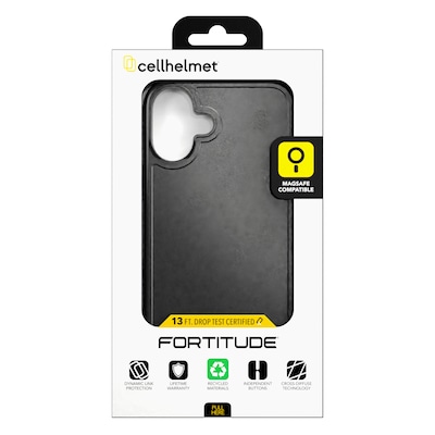 cellhelmet Fortitude Series MagSafe Phone Case for iPhone 16 Plus, Shock Absorbing, Onyx Black (CF-105-BLK)