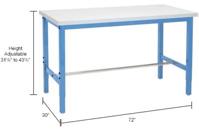Global Industrial Height Adjustable Workbench, 72"W x 30"D, Laminate Square Edge, Blue (606978BL)