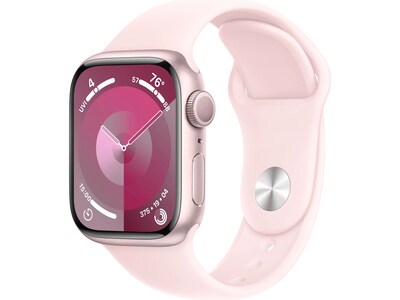 Apple Watch Series 9 (GPS) Smartwatch, 41mm, Pink Aluminum Case with Light Pink Sport Band, Medium/L