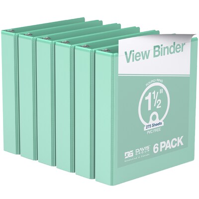 Davis Group, 1.5, 8.5 x 11, Round Ring View Binder, Pastel Color, Mint, 6/Pack (7412-14-06)