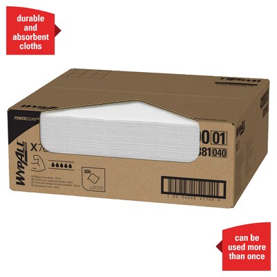 WypAll PowerClean X70 Cloths, 14.9" x 16.6", White, 300 Sheets/Box (41100)