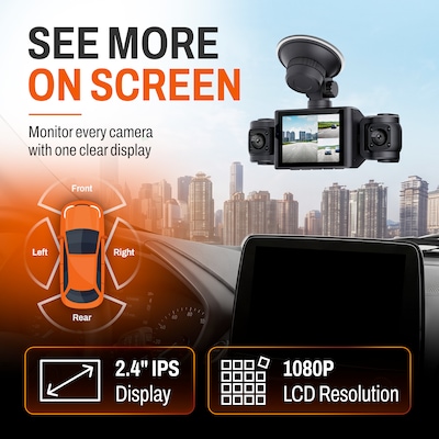 QORVIK K120 4-Channel Dash Cam with Front, Rear, and Dual Adjustable Interior Cameras and WiFi Connectivity, Black (QDCK120)