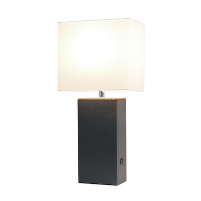 Lalia Home Lexington 21 Modern Bedside Table Lamp, White Fabric Shade, Feit LED Bulb, Espresso Brow