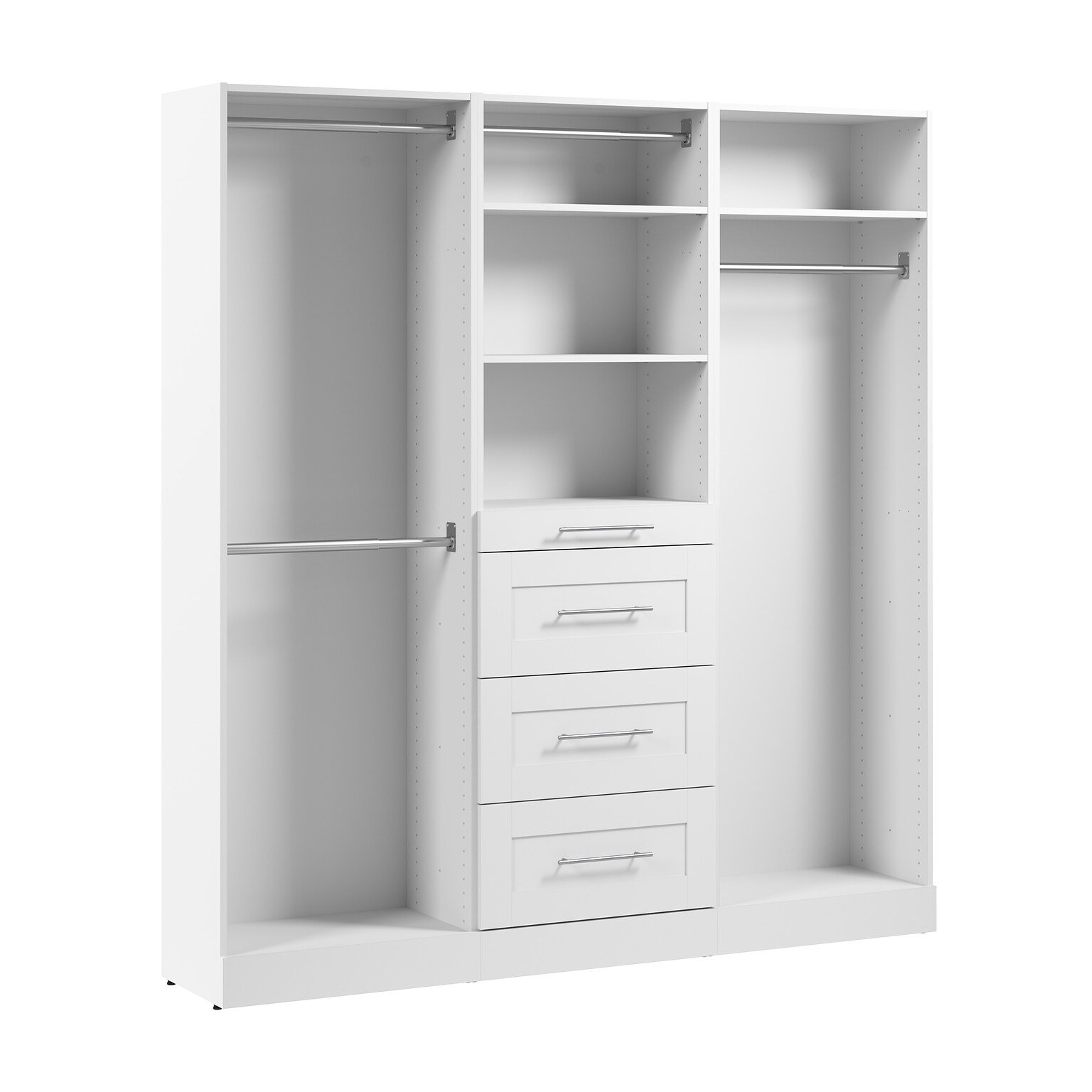 Bestar Florence Closet System, 6 Shelves, 4 Drawers, 75W x 16D, White (127643-000017)