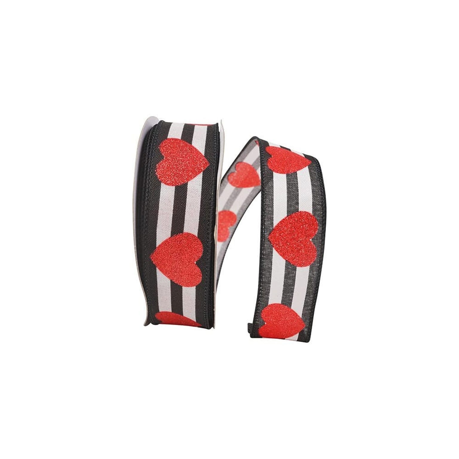 JAM Paper Hearts Glitter Ribbon, Black/White (52640340707)