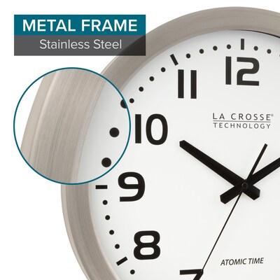 La Crosse Technology Atomic Wall Clock, Metal, 16" Dia. (WT-3161WH)