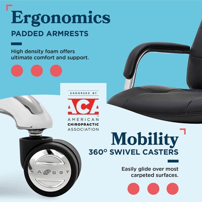 La-Z-Boy Sonata Ergonomic Bonded Leather Swivel Executive Chair, Black and Chrome (CCHR10014D)