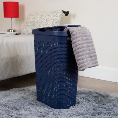 Mind Reader Plastic Laundry Hamper with Lid, Navy (40HAMP-NVY)