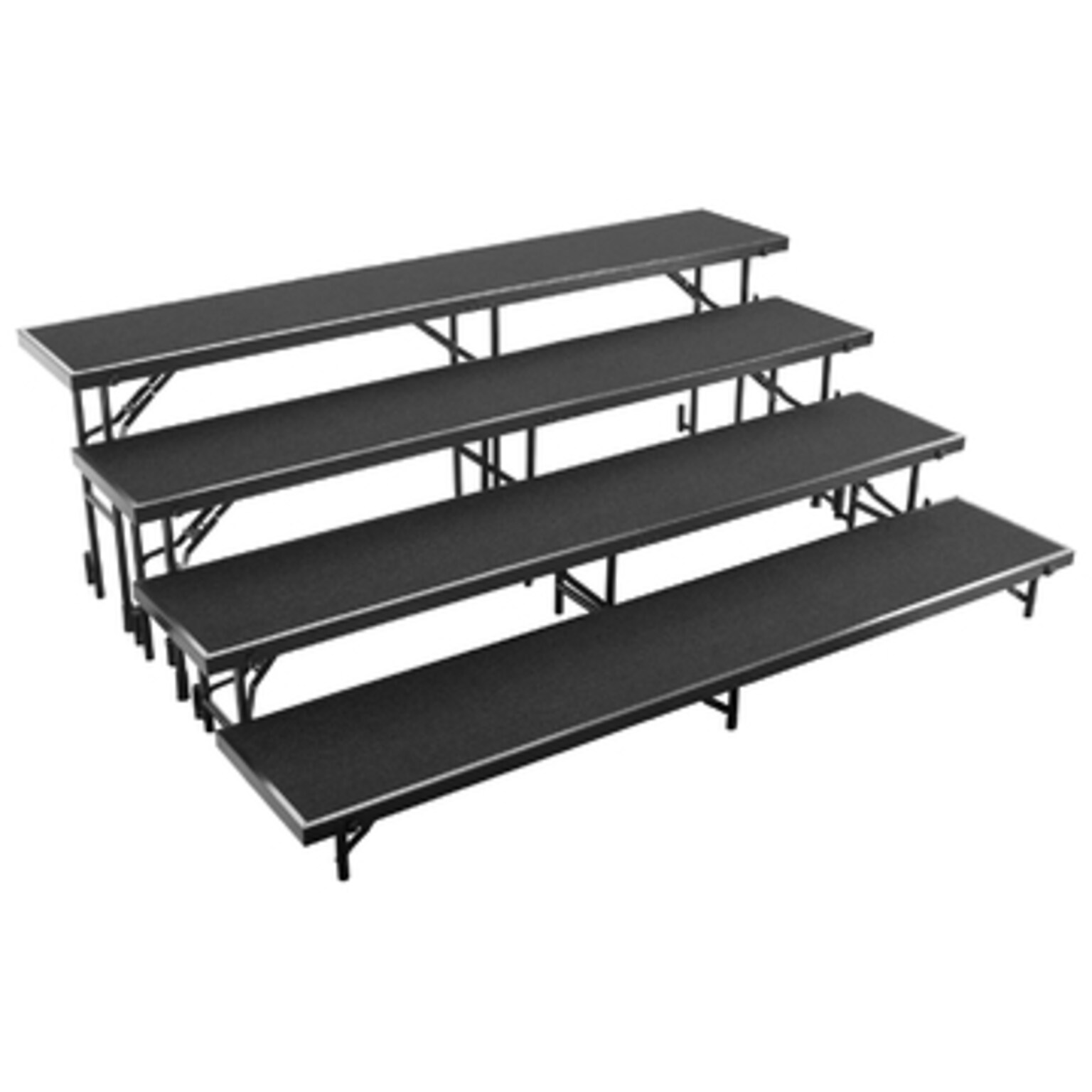 NPS 4-Level Straight Standing Choral Riser, 72W x 60”-78”L x 32H, Black Carpet (RS4LC10)