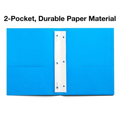 Staples 10% Recycled Matte 2-Pocket Paper Presentation Folder with Fasteners, Light Blue, 10/Pack (1