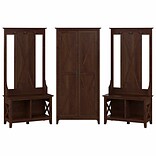 Bush Furniture Key West 66 Entryway Storage Set with Hall Tree, Shoe Bench, and Tall Cabinet, Bing