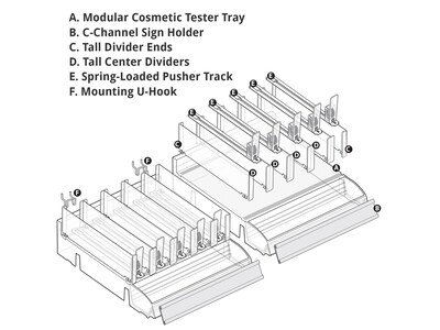 Azar 3.5" x 12" Pegboard Five-Compartment Cosmetic Tray with Tester Tray, Clear, 2/Pack (225840-TESTER-TALL-2PK)