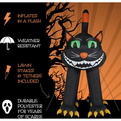 Haunted Hill Farm 10' Prelit Inflatable Black Cat (HIBCAT101-L)