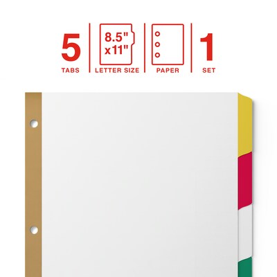 Staples Large Tab Write & Erase Paper Dividers, 5-Tab, Multicolor (ST63045)