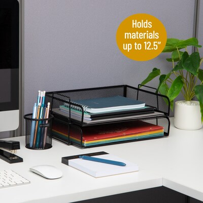 Mind Reader 2-Tier Stackable Paper Desk Tray, Metal, Black, 2/Pack (DSTACK2-BLK)