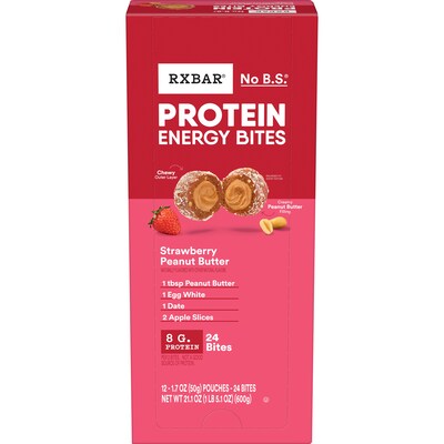 RXBAR Gluten Free Strawberry Peanut Butter Protein Energy Bites, 21 oz., 2/Pack, 12 Bars/Box (193908-00846)