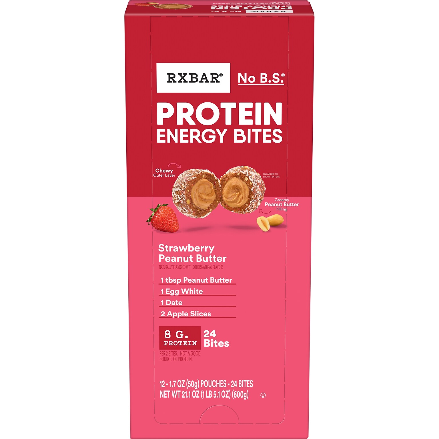 RXBAR Gluten Free Strawberry Peanut Butter Protein Energy Bites, 21 oz., 2/Pack, 12 Bars/Box (193908-00846)