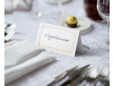 Better Office 2" x 3.5" White/Gold Table Tent Place Card, 100/Pack (64648-100PK)