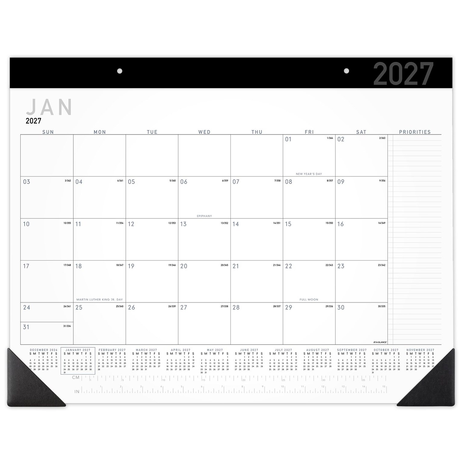 2027 AT-A-GLANCE Contemporary 21.75 x 17 Monthly Desk Pad Calendar, White/Black (SK24X-00-27)
