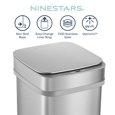 Nine Stars Nova² Stainless Steel UV Odor Neutralizing Sensor Trash Can, 13.2 Gallon, Silver (ONT-50-82SL)
